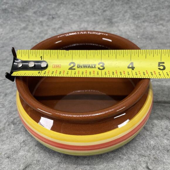VTG Sur La Table Striped Soup Salsa Bowl with Spoon Terracotta Yellow Portugal - Picture 3 of 7